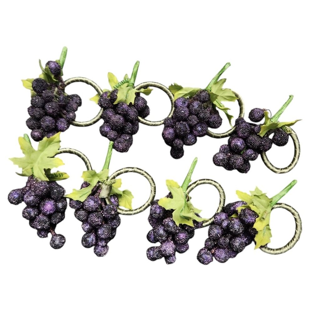 Pier 1 Imports Grape Napkin Ring Holders Set Lot Of 8 Sugar Fruit Vintage